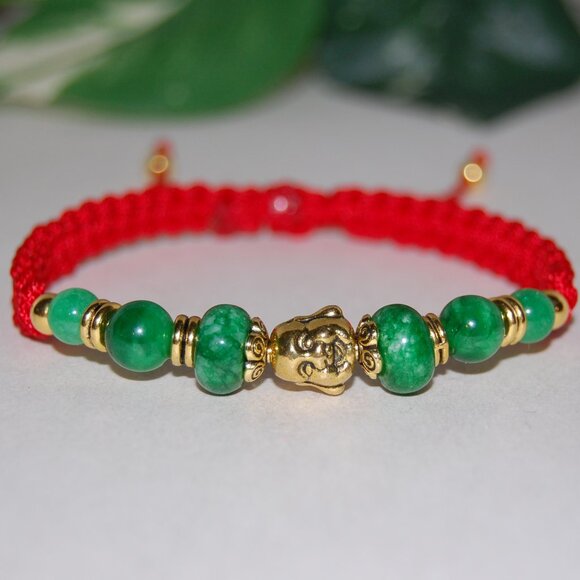 Buddha Bracelet,Jade Beaded Buddha Bracelet,Good Luck Bracelet - Picture 1 of 2